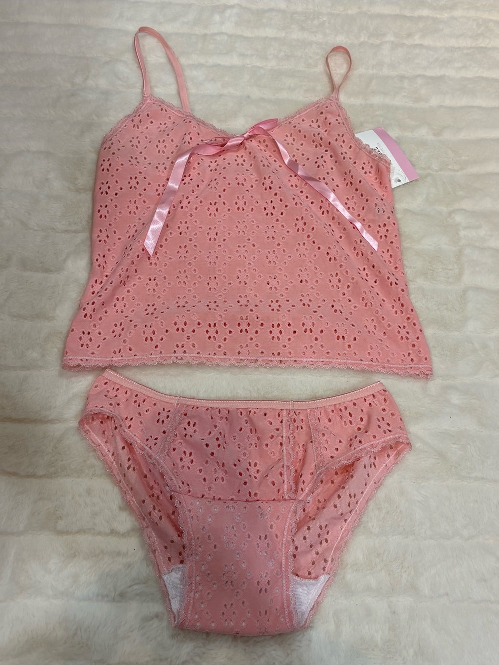 Pink Eyelet Lace Cami & Brief Set - Women's Intimates handmade
